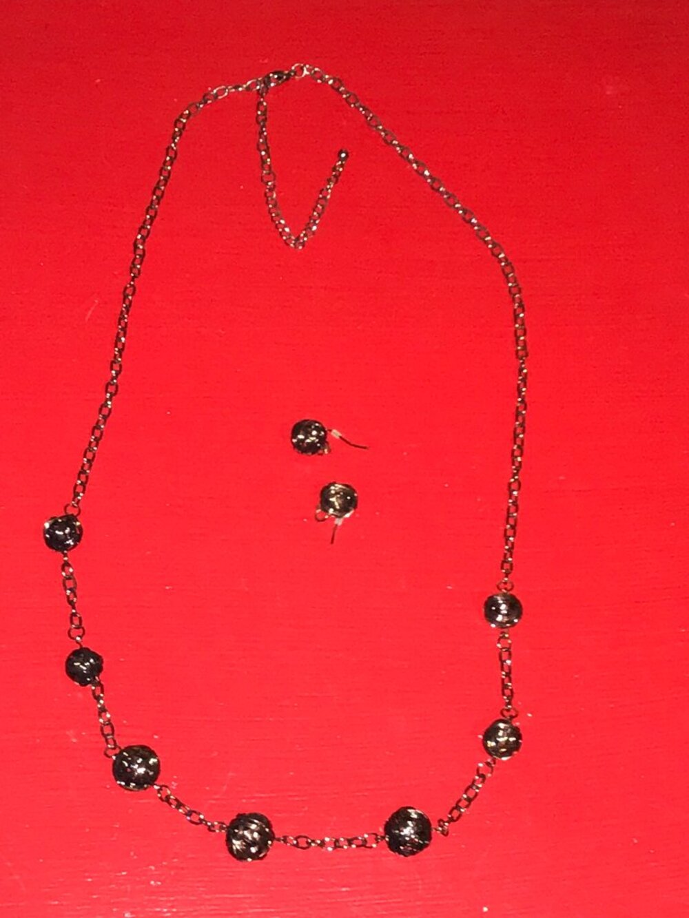 Vintage Bronze Love Knot Chain Necklace & Earring Set